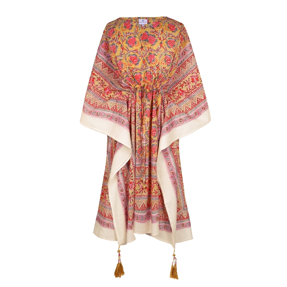 PAX PHILOMENA Sedona Midi Dress Kaftan As Seen In Southern Living Cotton OS